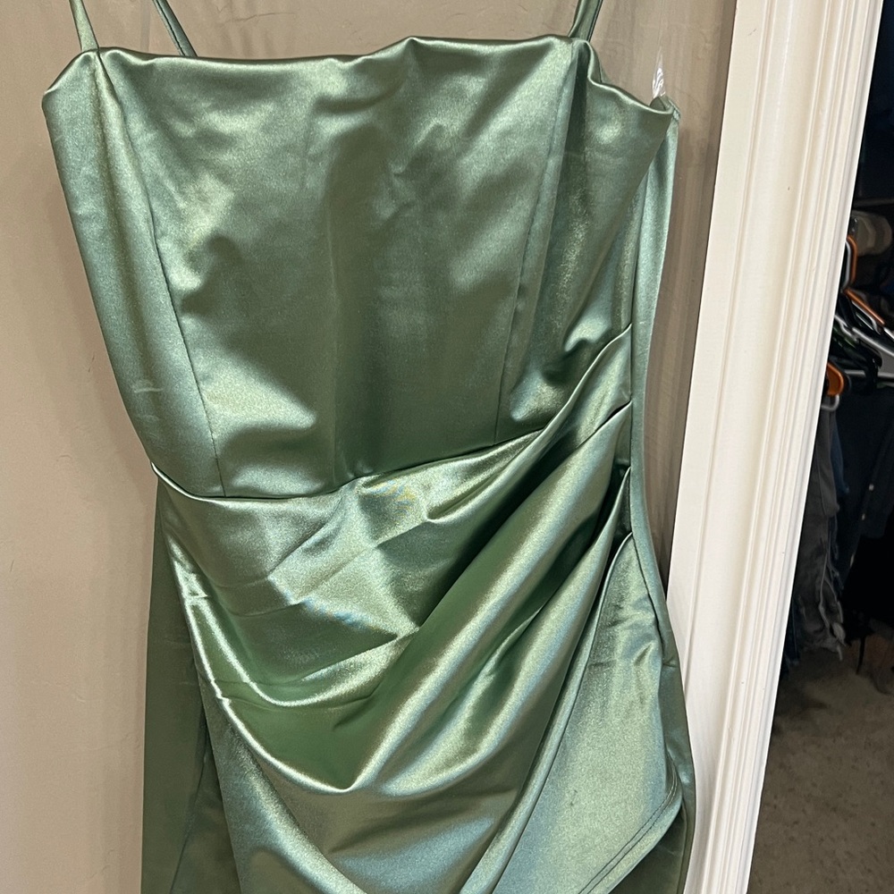 Sage Green Ruched Sheath Mini Dress